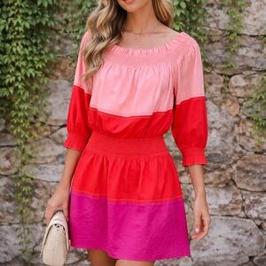 ST. JOHN Bateau Neckline Color Block Knee Length Dress, 16
